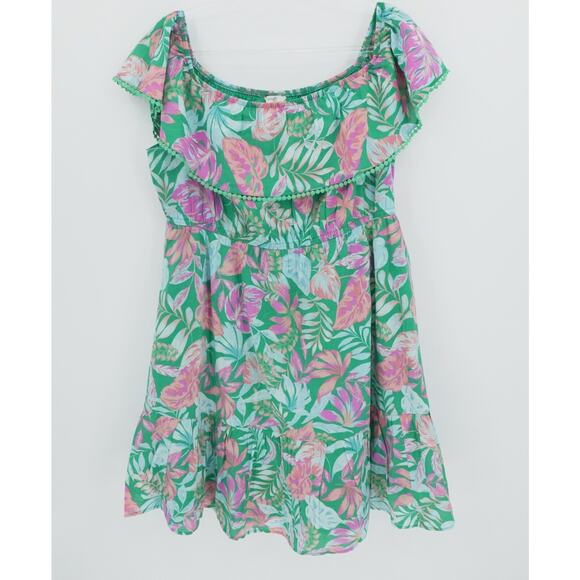 Tropical Ruffle Sundress 2X‎ Off Shoulder Floral Leafy Print Summer Resortwear - Picture 1 of 13